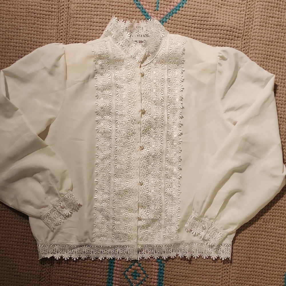 Elegant Lace Trim White Blouse